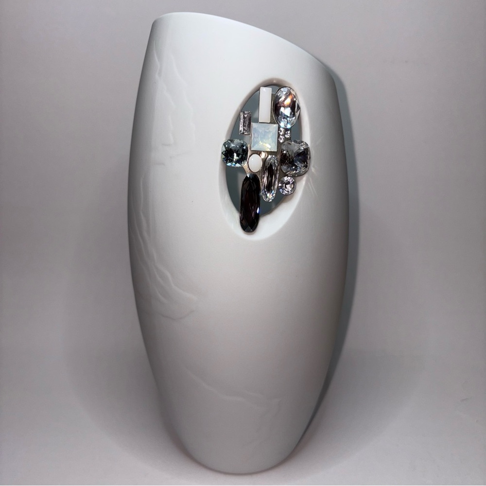Swarovski Crystal Miliki Vase Textured Porcelain w/Crystals Jeweled 4.75”x10.25”